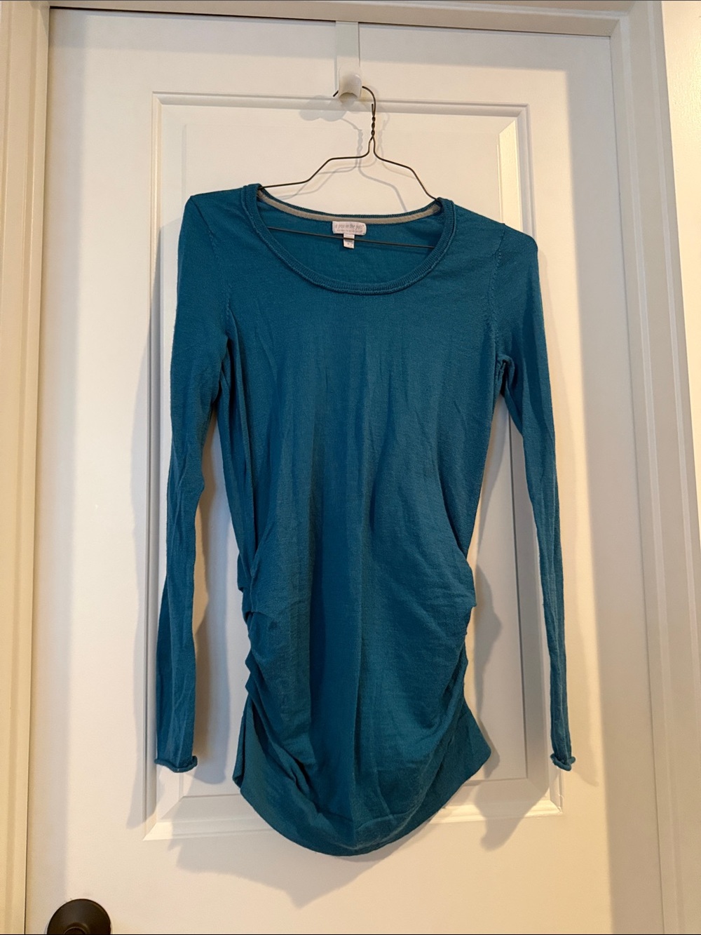 Long Sleeve Teal Ruched Side Women's Top